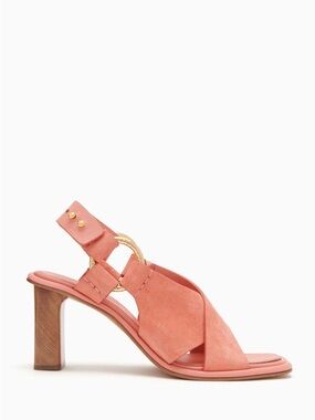 Ulla Johnson Filippa Suede Leather High Wood Heel Sandal in Dahlia Pink NWT $570